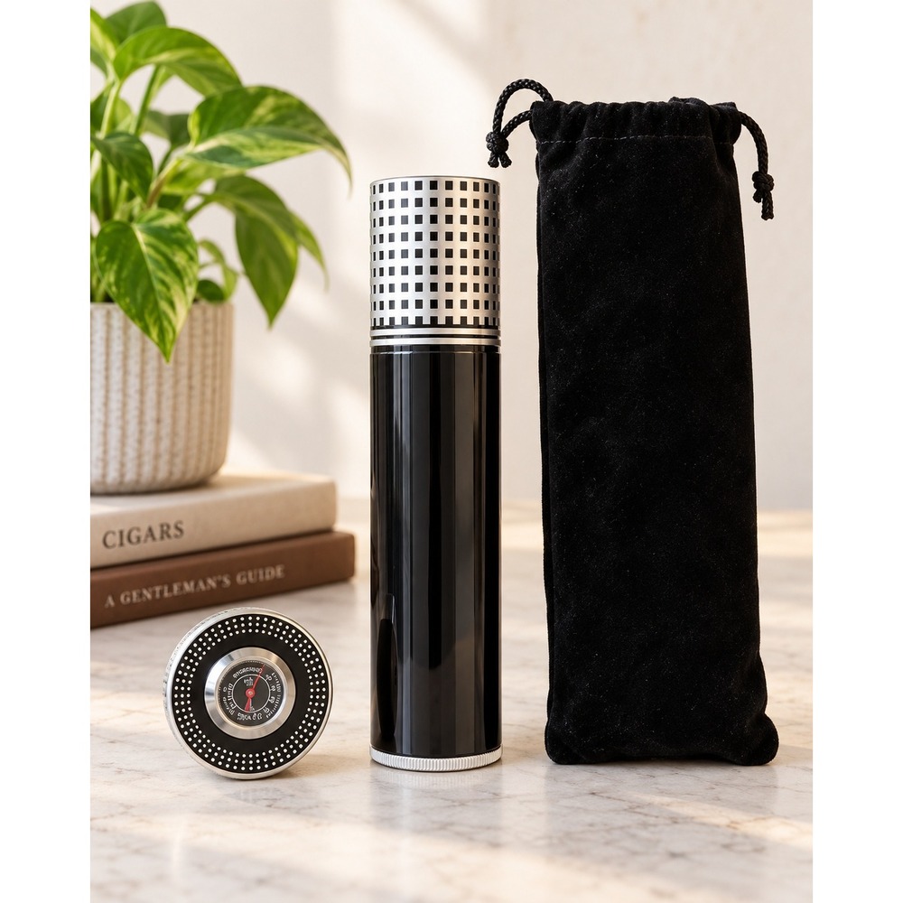 Brouk & Co High Bird Travel Cigar Humidor Tube Hygrometer Pouch Tobacconist New